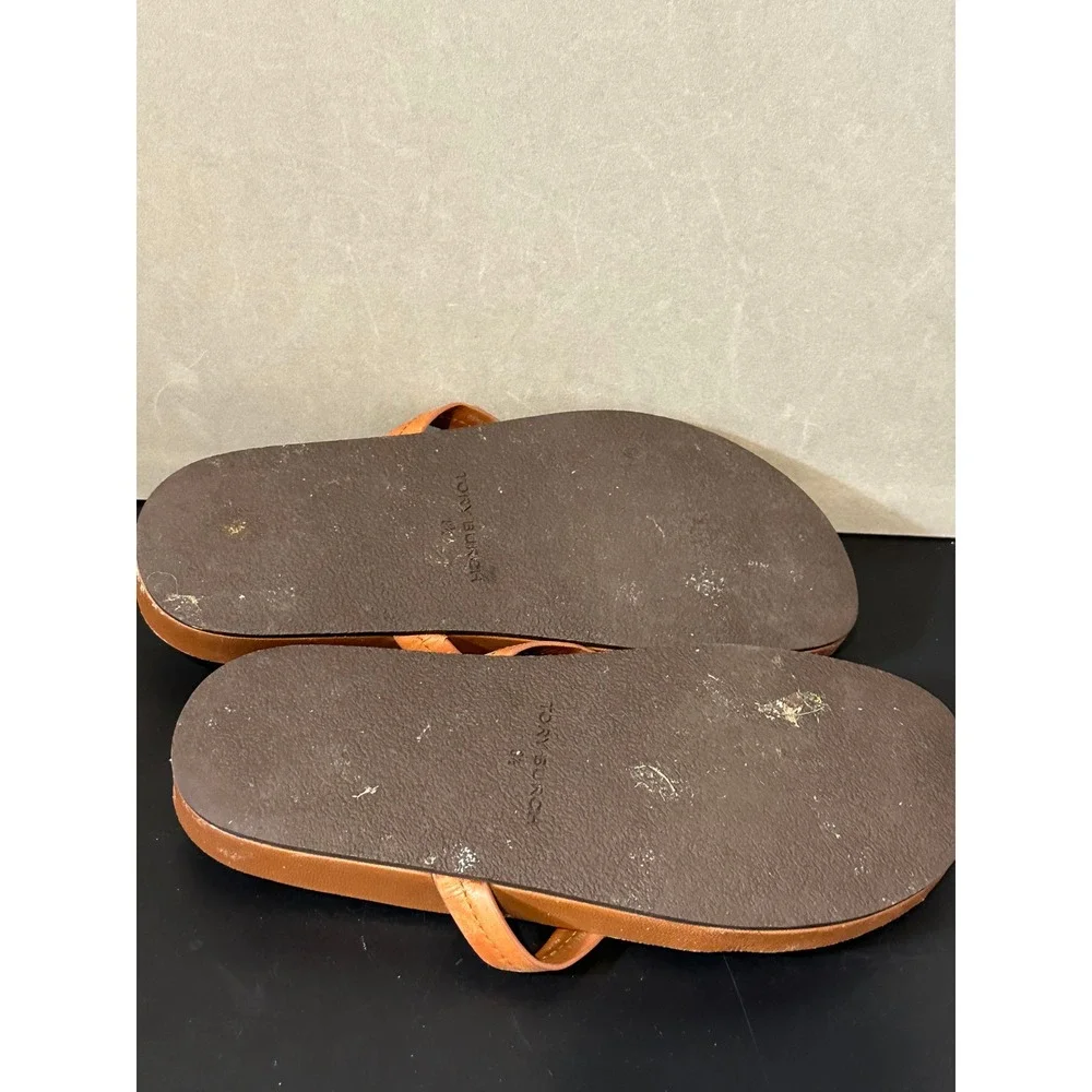 Tory Burch Tan Miller Leather Flip Flop Sandals
